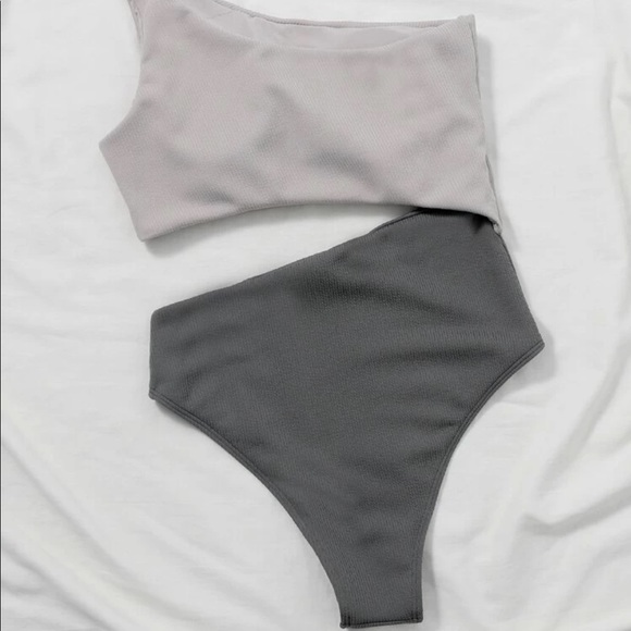 Bohemian Gray Cut Out One Shoulder Monokini One Piece Swimsuit XS S M L XL - Picture 2 of 4